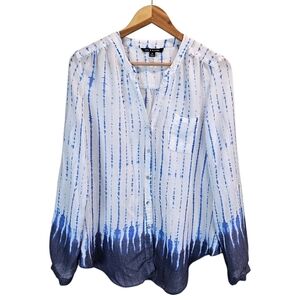 Zac & Rachel Striped Tie Dye Button Up Shirt Medium Blue White Lightweight Boho